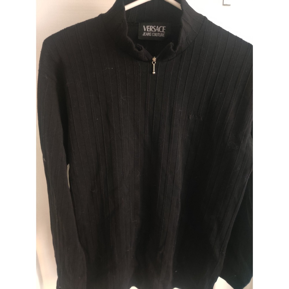VTG Versace Jeans Couture Black Wool Ribbed Quarter-Zip Sweater Men's Small S